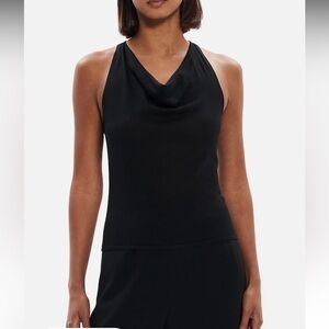 Theory Ladies Size Large Silk Cowl Neck Black Top